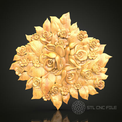 Floral Bouquet STL File for CNC Router - Luxurious Decor Design for Artcam, Aspire, Wood and Wall Art