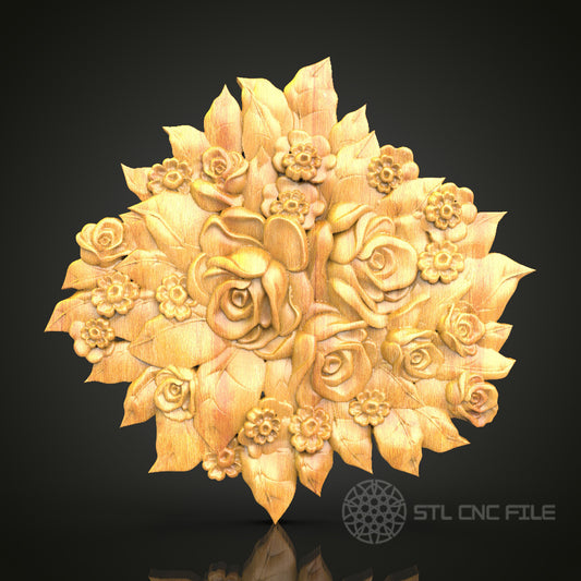 Floral Bouquet STL File for CNC Router - Luxurious Decor Design for Artcam, Aspire, Wood and Wall Art
