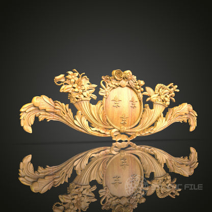 Rococo Scroll and Floral Ornament STL Model, CNC Router Files for Luxurious Wood Carvings