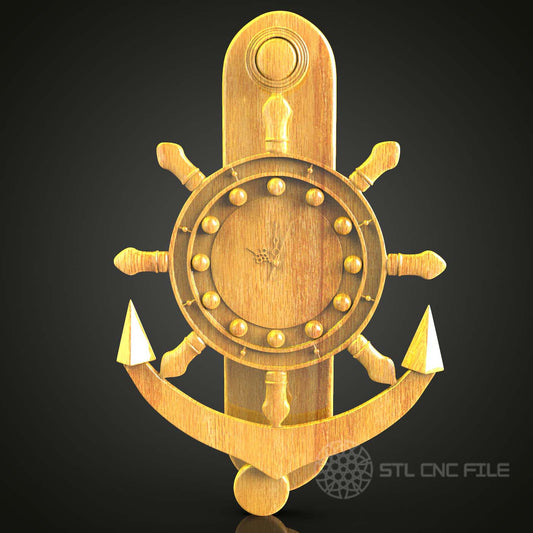 Nautical CNC Carved Wheel Clock, STL Model for Artcam Aspire, Maritime Wall Decor
