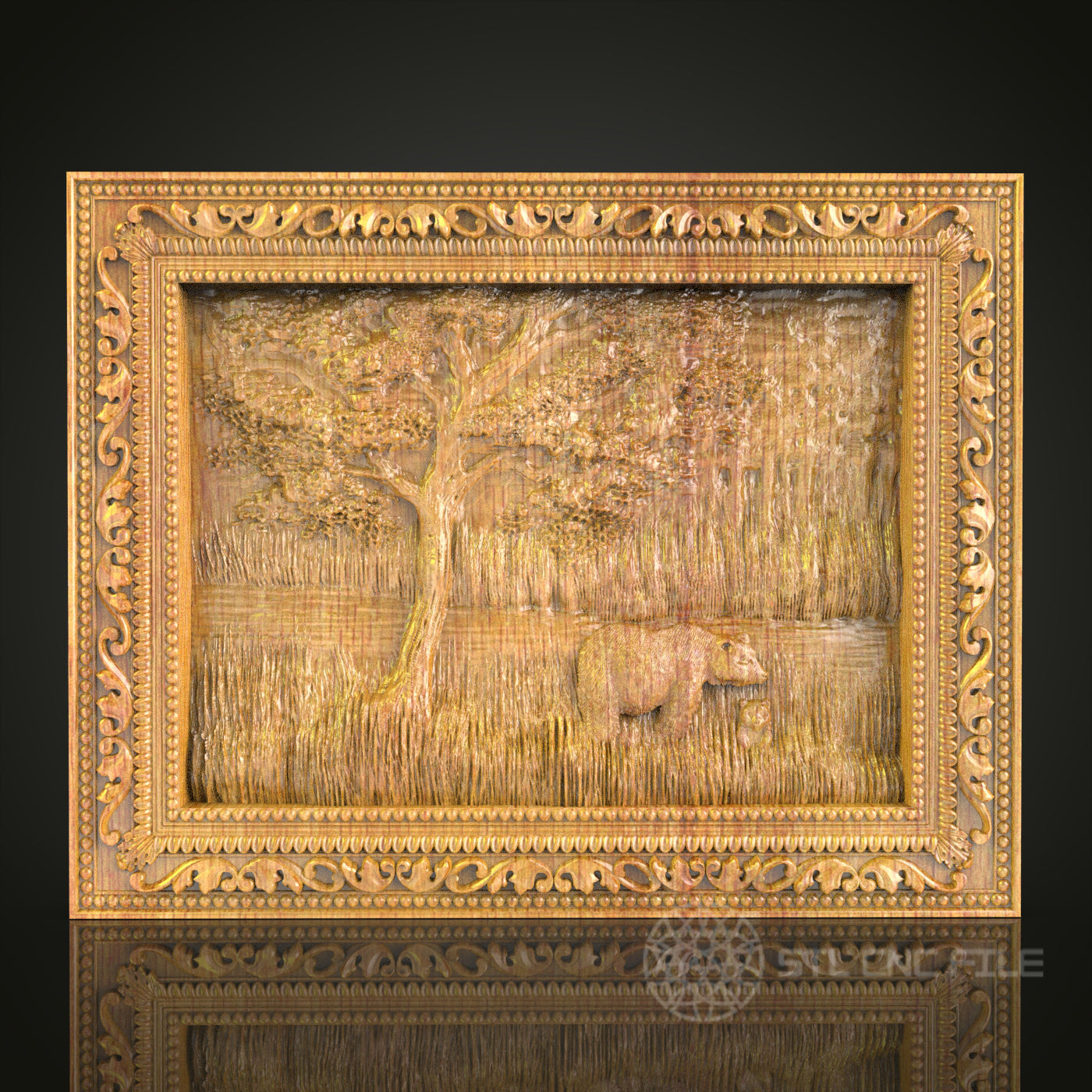 Rustic Sheep Under Tree Wall Art - CNC Engraved Wood, Pastoral Landscape, STL Model