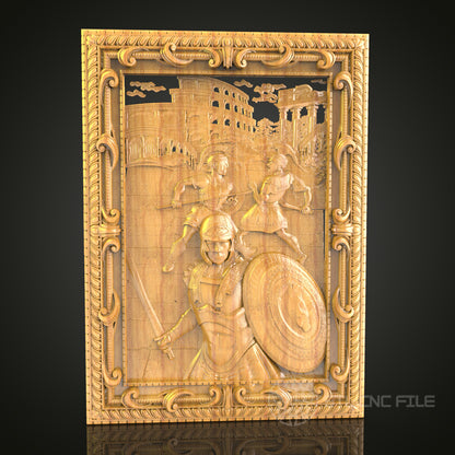 Battle of the Gladiators: CNC Carved Scene, STL Model, Ancient Rome Wall Art