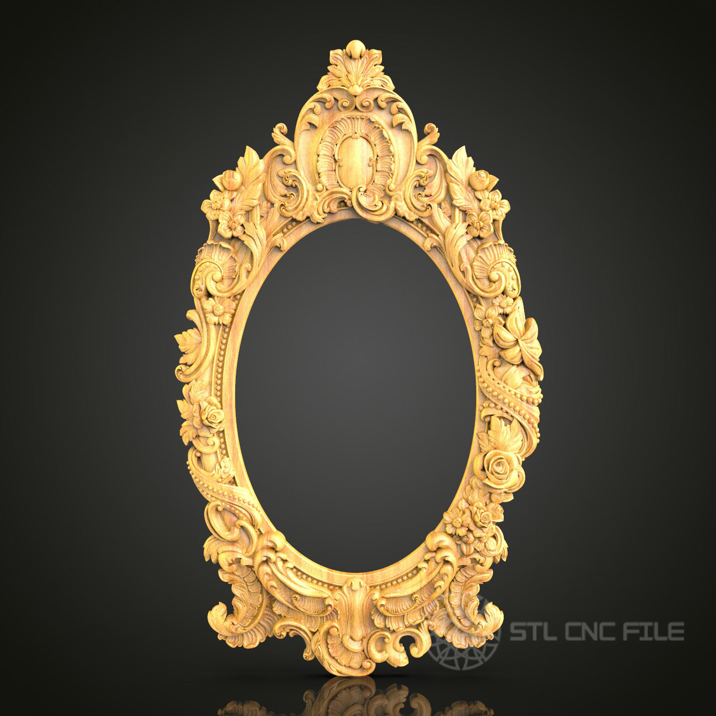 Intricate Floral Oval Frame STL Model for CNC Router, Artcam, Aspire - Elegant Wall Decor, Wood Carving CNC Files