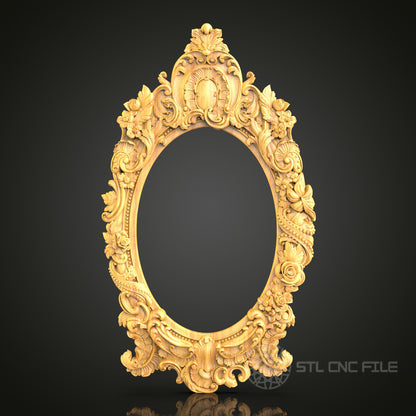 Intricate Floral Oval Frame STL Model for CNC Router, Artcam, Aspire - Elegant Wall Decor, Wood Carving CNC Files
