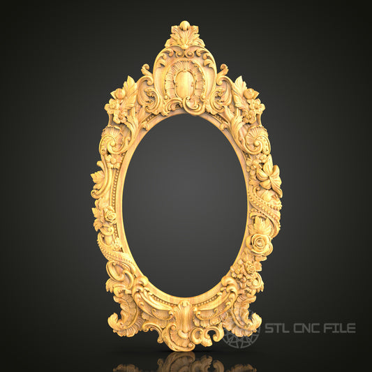 Intricate Floral Oval Frame STL Model for CNC Router, Artcam, Aspire - Elegant Wall Decor, Wood Carving CNC Files