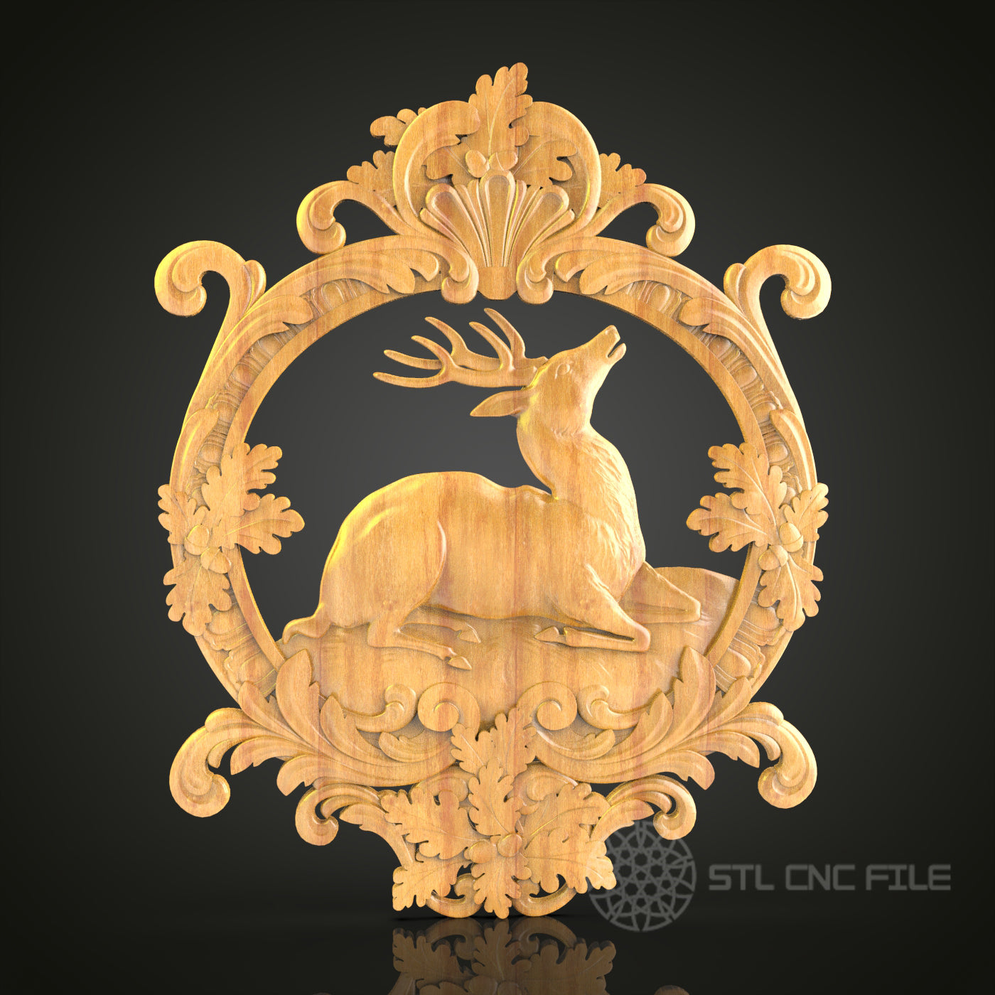 Elegant Deer in Ornate Frame - CNC Carved Wood Wall Art - STL File for Engraving