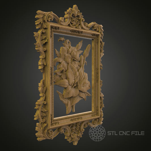 Baroque Floral Frame 3D Relief Model