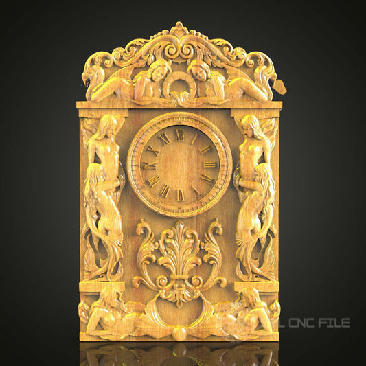 Classic Mythical CNC Carved Clock, STL Model for Router Engraving, Artcam Aspire Wood Wall Art