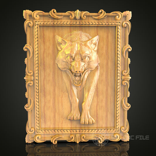 Fierce Wolf CNC Carved Wooden Panel, Artcam STL Model for Dramatic Wall Decor