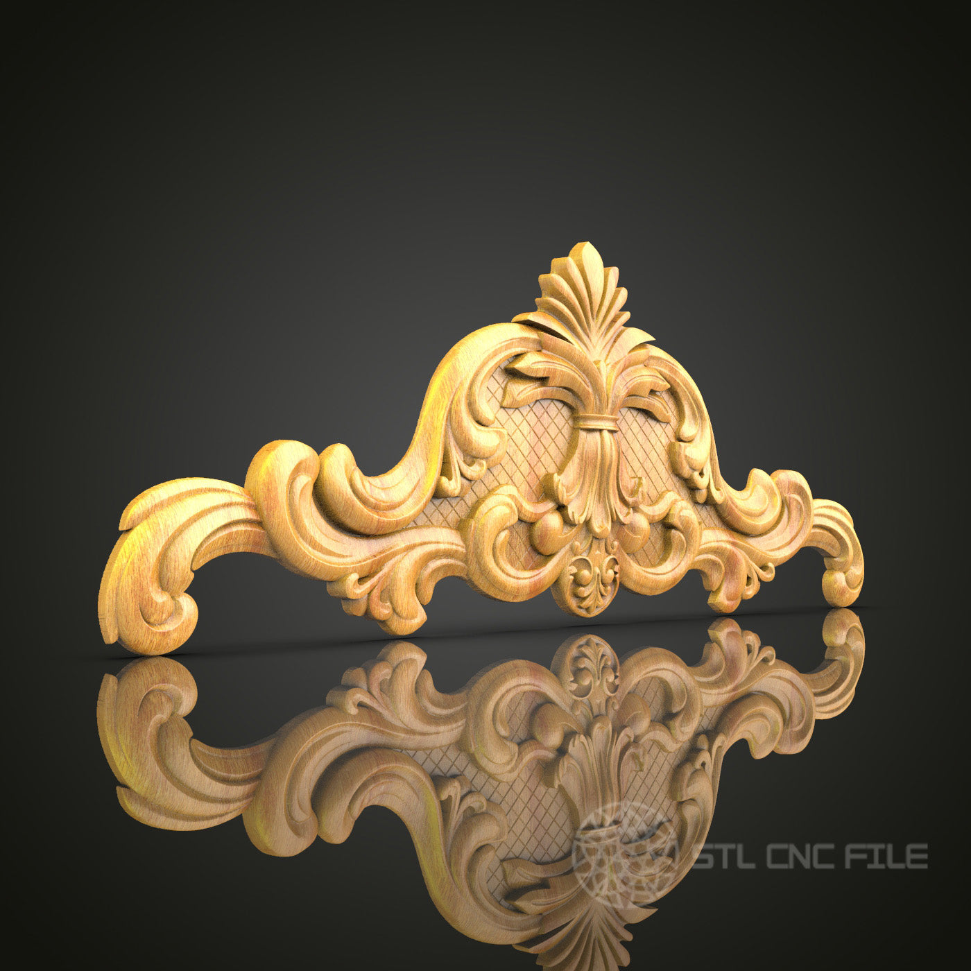 Elegant Wood Carving STL Model for CNC Router - Artcam, Aspire Compatible, Luxurious Wall Decor
