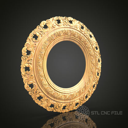 Luxurious Rococo Round Frame STL Model for CNC Routers, Artcam, Aspire - Elegant Wall Decor, Wood Carving CNC Files