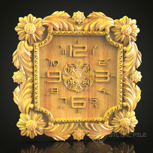 Floral Elegance CNC Clock STL Model, Wood Carving Router File, Artcam Aspire Wall Art