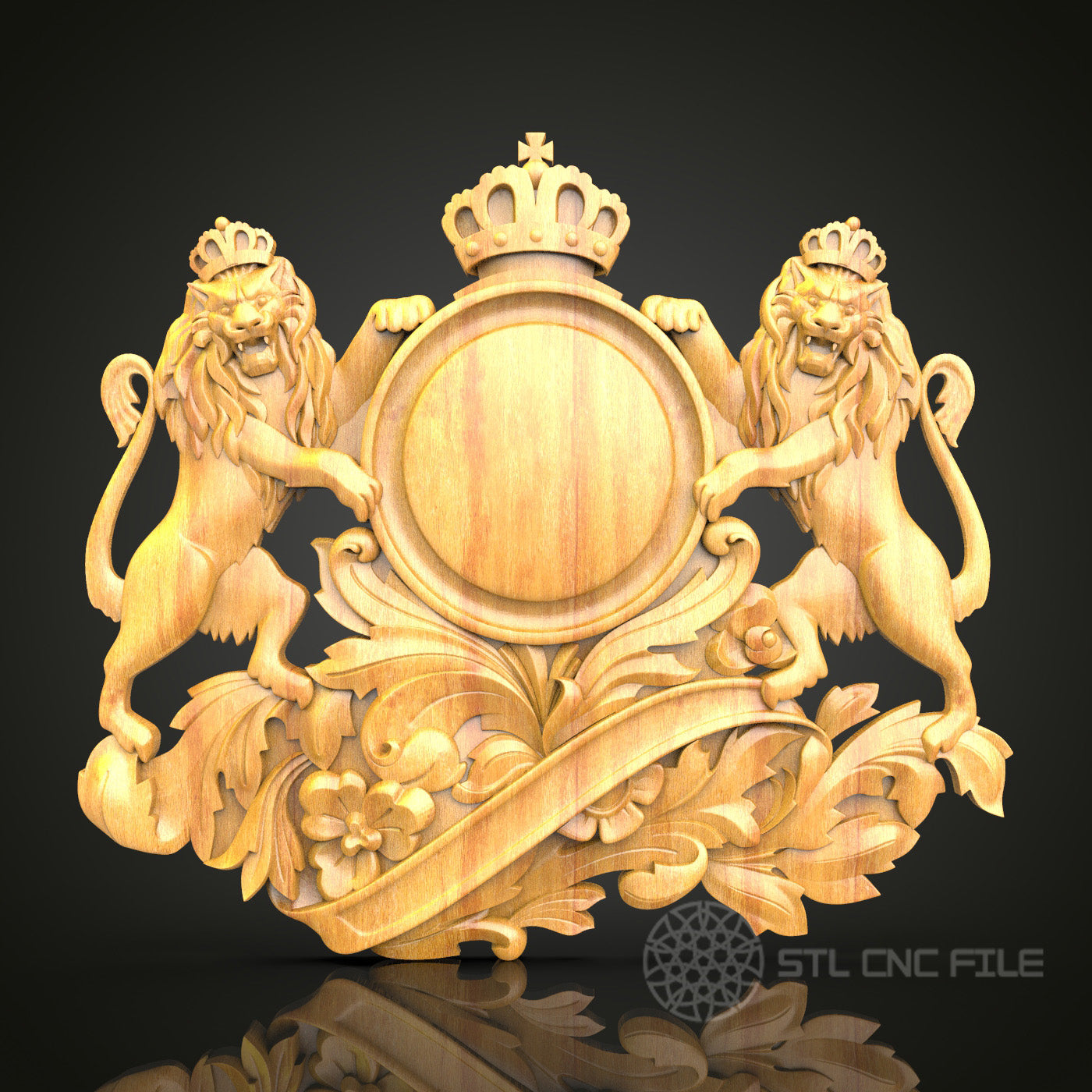 Majestic Lion Crest CNC Router Engraver STL Model – Ideal for Artcam & Aspire, Perfect for Regal Wood Art