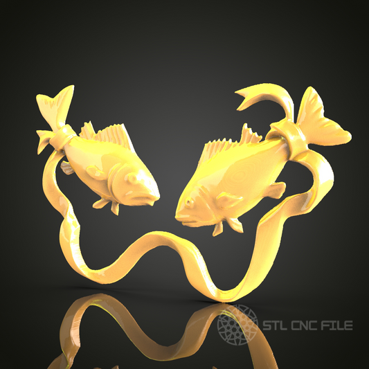 Koi Fish Dance STL Model for CNC, Artcam Aspire Wood Carving, Yin Yang Pisces Wall Art, Serene Aquatic CNC Router Design