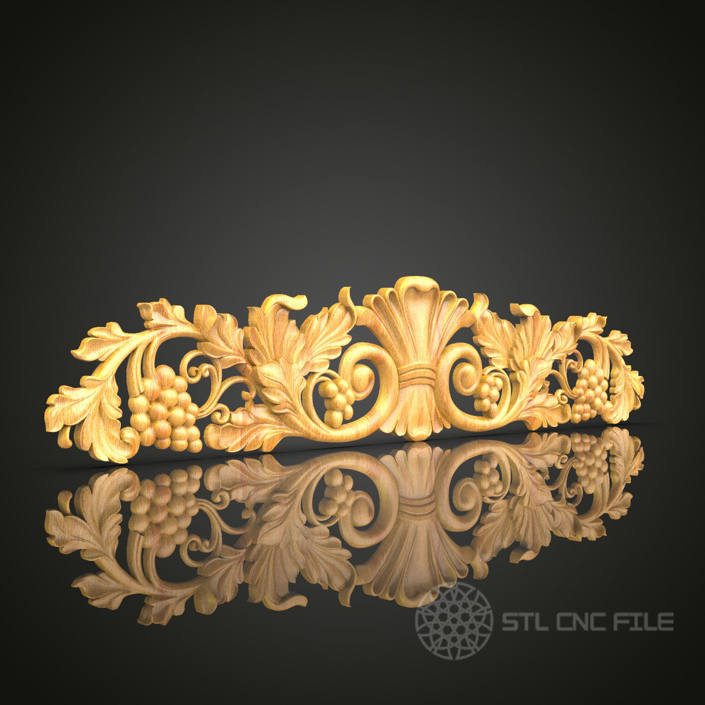 Classic Vine and Grape Wood Carving Design - STL Model for CNC Router, Artcam, Aspire Files