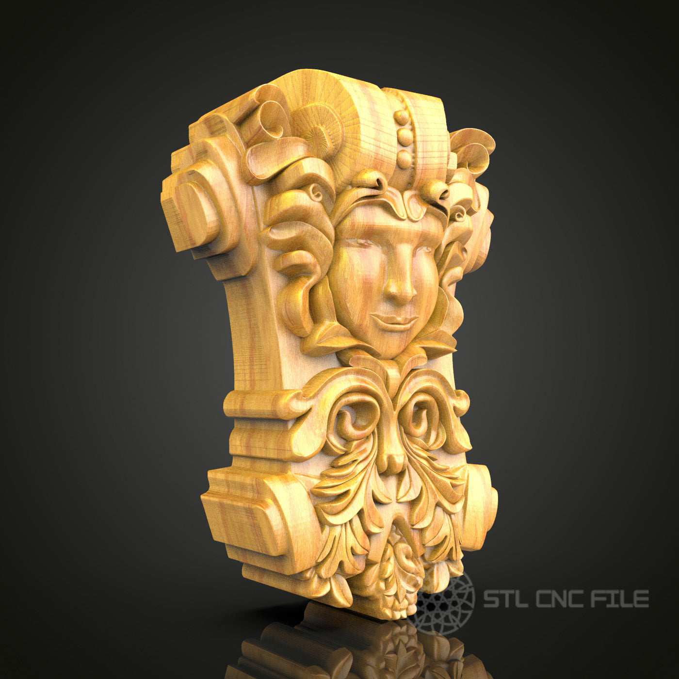 Baroque Style Face Relief STL Model, CNC Router Artcam Aspire Files for Wood Carving and Decor