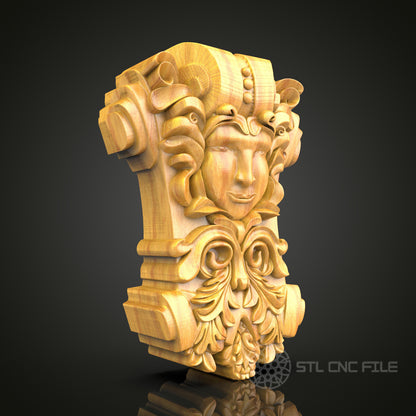 Baroque Style Face Relief STL Model, CNC Router Artcam Aspire Files for Wood Carving and Decor