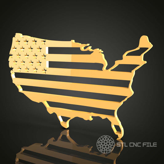 STL Model CNC Router Engraver Artcam Aspire File for Wood Art Wall Decor - USA Flag Map