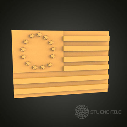 Vintage 3D American Flag - STL Model for CNC Router Engraver, Artcam, Aspire, CNC Files, Wood Art Wall Decor