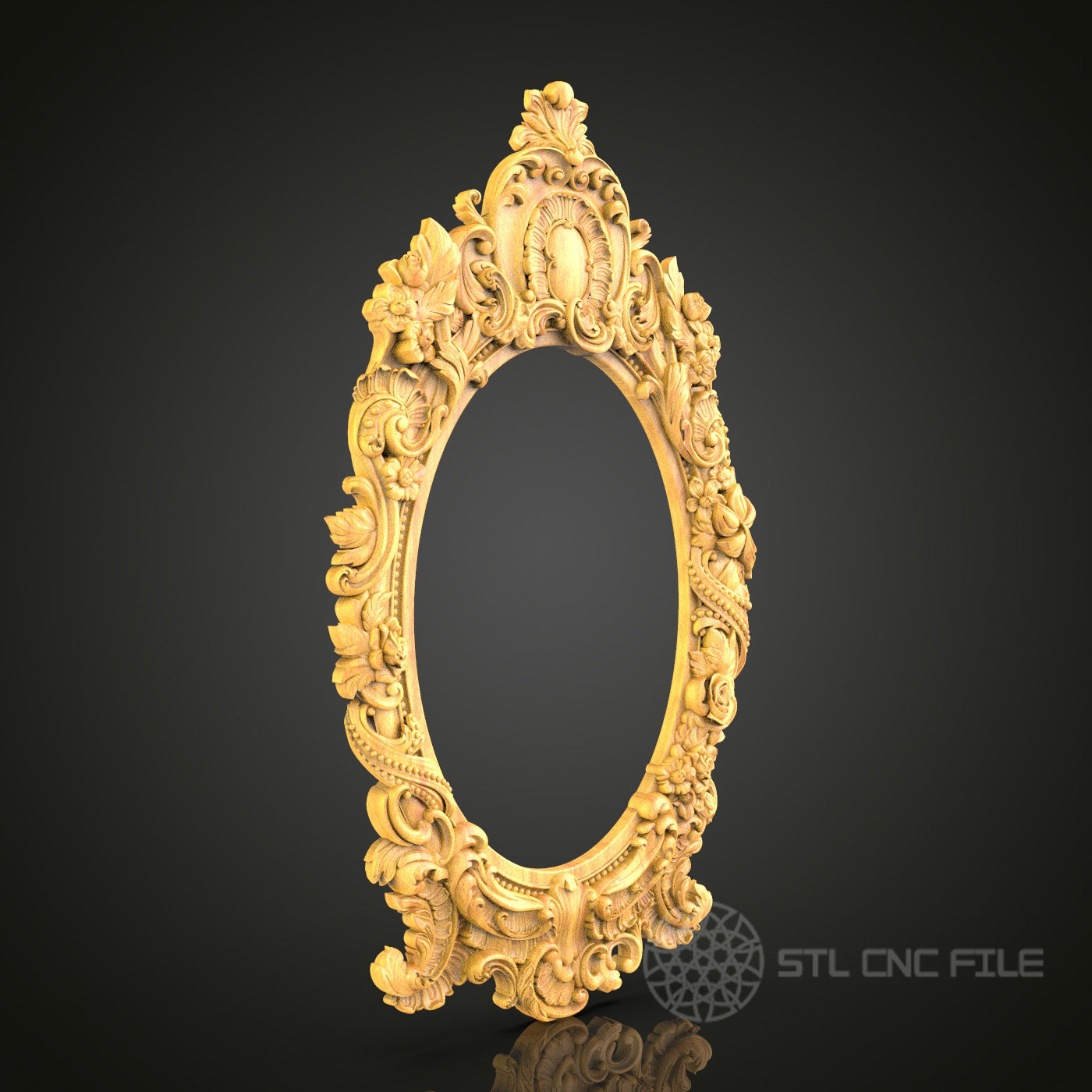 Intricate Floral Oval Frame STL Model for CNC Router, Artcam, Aspire - Elegant Wall Decor, Wood Carving CNC Files