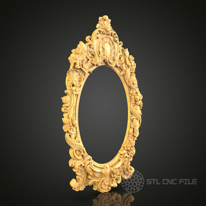 Intricate Floral Oval Frame STL Model for CNC Router, Artcam, Aspire - Elegant Wall Decor, Wood Carving CNC Files