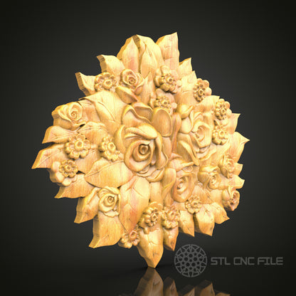 Floral Bouquet STL File for CNC Router - Luxurious Decor Design for Artcam, Aspire, Wood and Wall Art