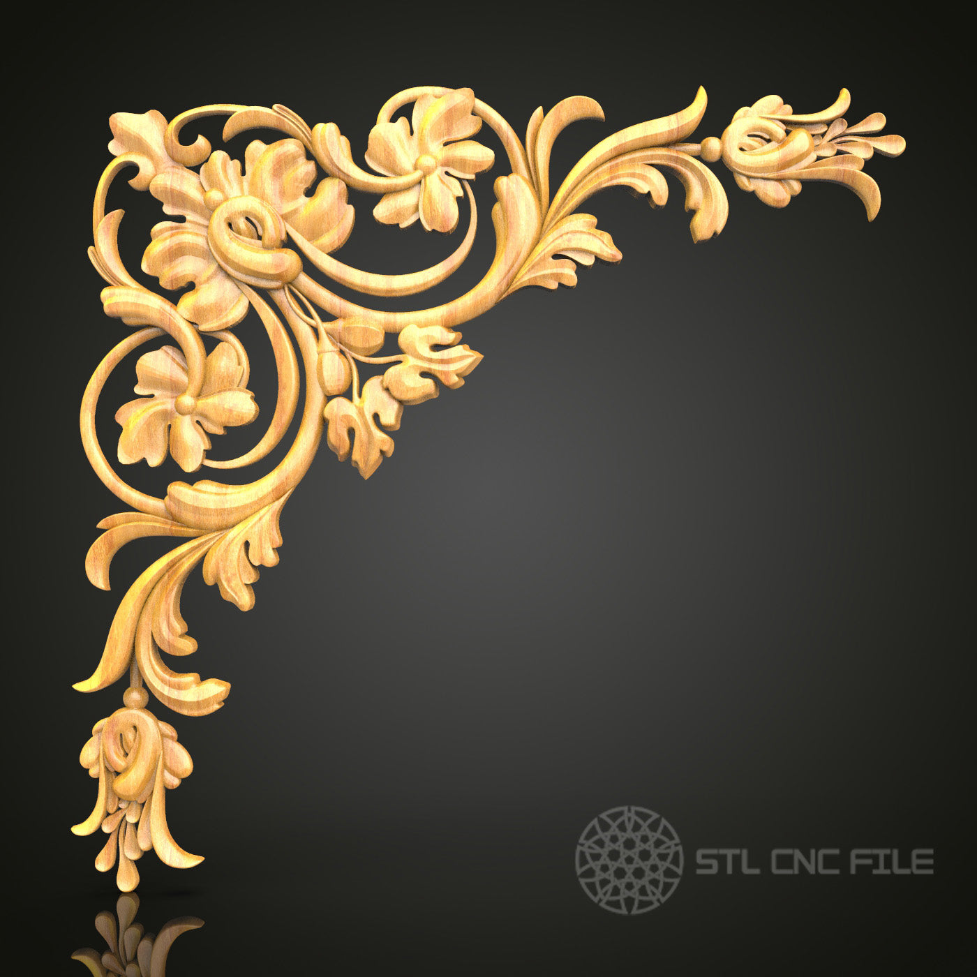 Elegant Floral Scrolls CNC Router Engraver STL Model – Ideal for Artcam & Aspire, Perfect for Luxurious Wall Art