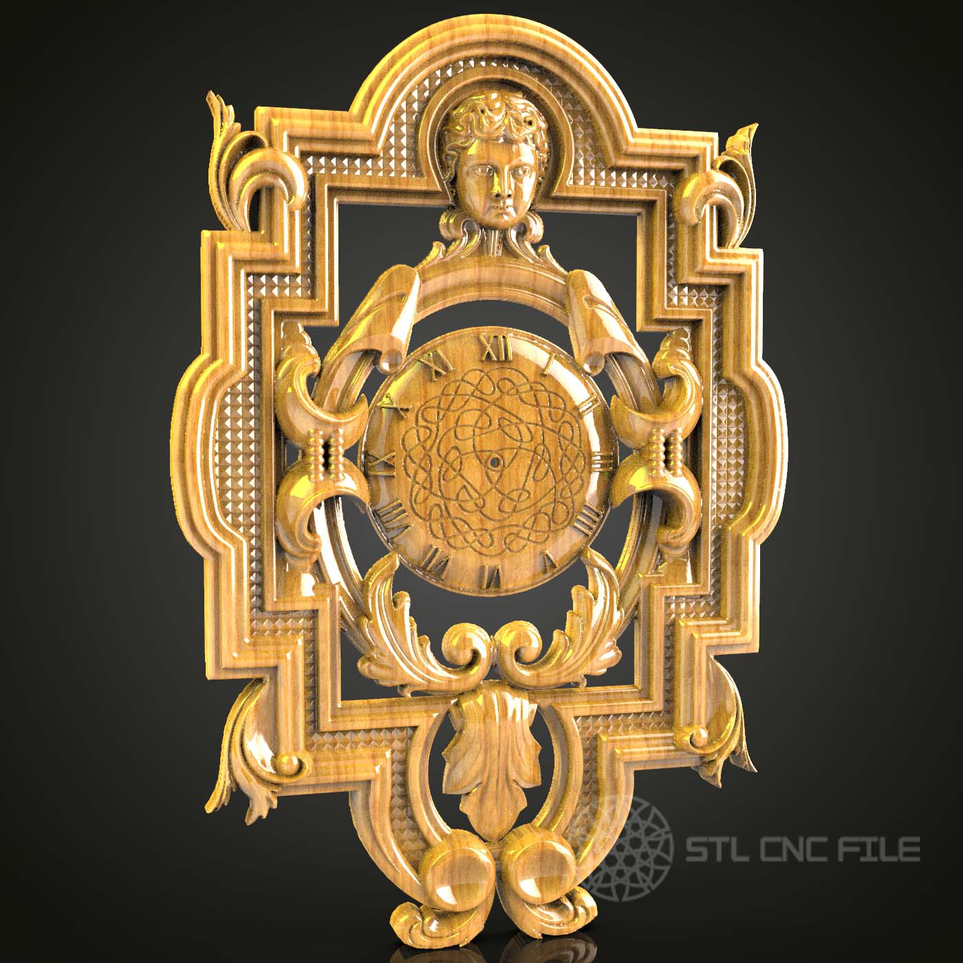 Golden CNC Carved Clock Wall Decor, Artcam Aspire STL Model, Router Engraver Files