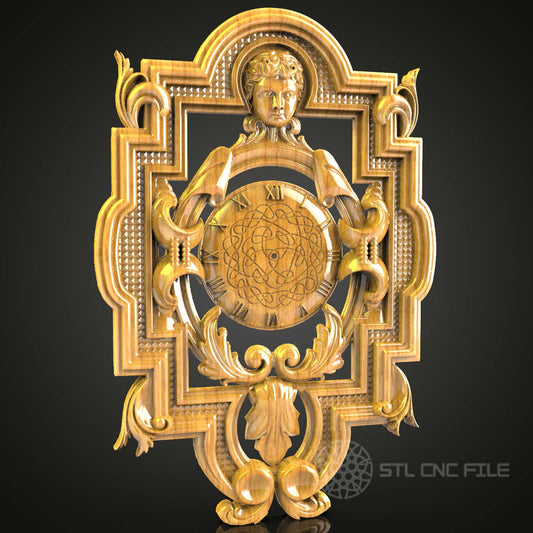 Golden CNC Carved Clock Wall Decor, Artcam Aspire STL Model, Router Engraver Files