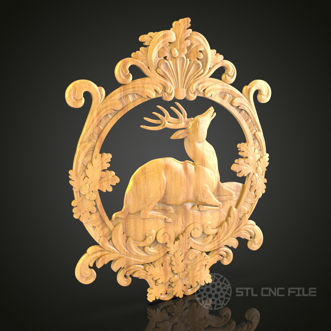 Elegant Deer in Ornate Frame - CNC Carved Wood Wall Art - STL File for Engraving