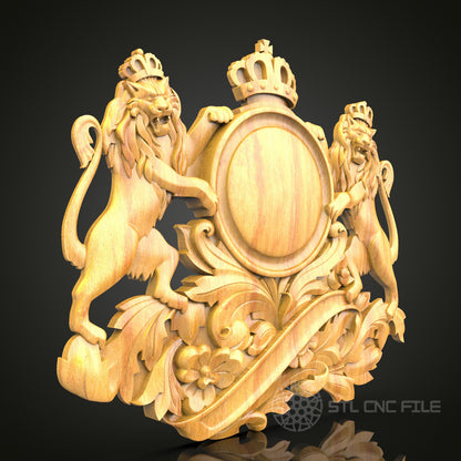 Majestic Lion Crest CNC Router Engraver STL Model – Ideal for Artcam & Aspire, Perfect for Regal Wood Art