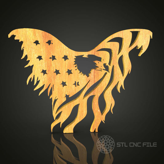Eagle with Flag Wings 3D Model - STL for CNC Router Engraver, Artcam, Aspire, CNC Files, Wood Art Wall Decor