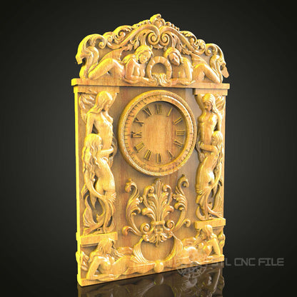 Classic Mythical CNC Carved Clock, STL Model for Router Engraving, Artcam Aspire Wood Wall Art