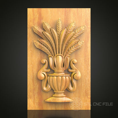Exquisite CNC Wooden Vase and Foliage Decor STL Model – Perfect for CNC Routers, Home Art