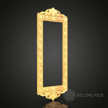 Golden Floral Long Frame STL Model - CNC Router Files for Artcam, Aspire - Elegant Wood Art, Wall Decor CNC Engraving
