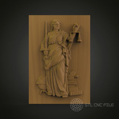 Lady Justice 3D Relief Model, CNC Carving Design, Legal Office Art, Justice Symbol Wall Decor, Woodworking CNC Files, Engraving