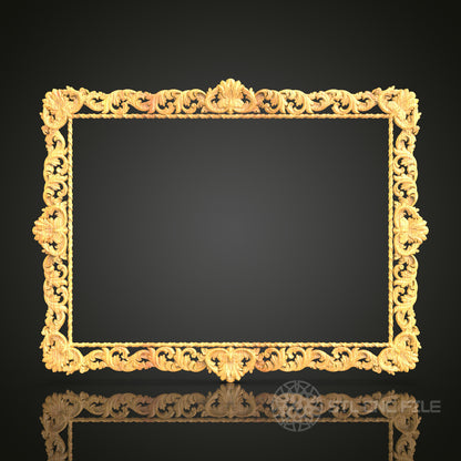 Golden Carved Frame STL Model - CNC Router Files for Artcam, Aspire - Luxurious Wood Art, Wall Decor CNC Engraving