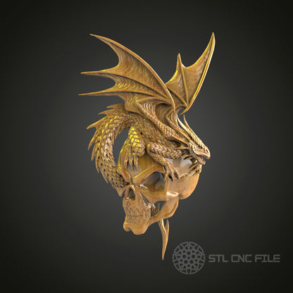 Dramatic Dragon Skull - 3D STL Model for CNC, Gothic Fantasy Engraving, Artcam Aspire Files, Wood Carving Wall Decor, Mythical CNC Artwork