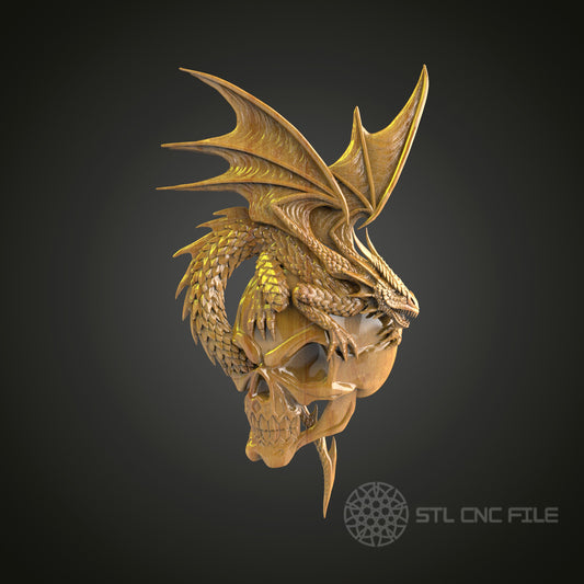 Dramatic Dragon Skull - 3D STL Model for CNC, Gothic Fantasy Engraving, Artcam Aspire Files, Wood Carving Wall Decor, Mythical CNC Artwork