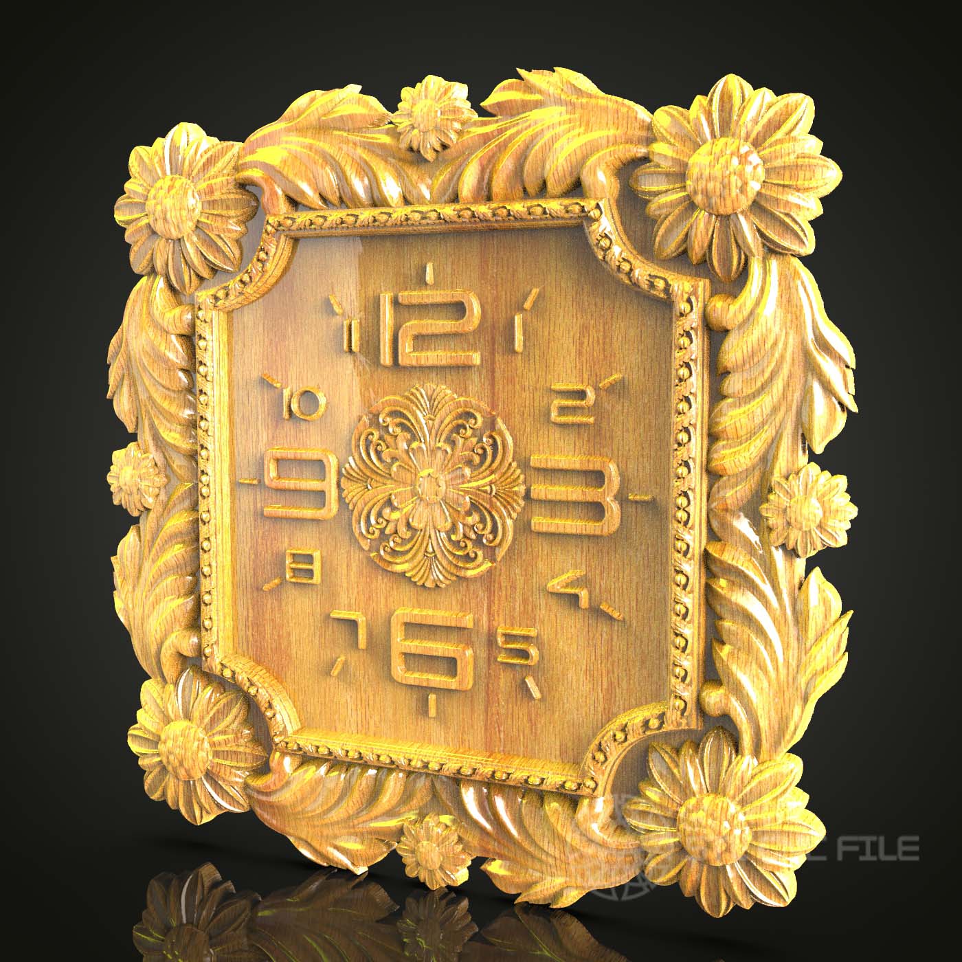 Floral Elegance CNC Clock STL Model, Wood Carving Router File, Artcam Aspire Wall Art