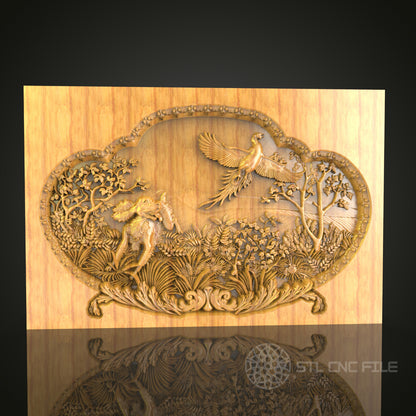 Enchanting Forest Scene CNC Wood Carving, Artcam STL Model for Elegant Wall Decor