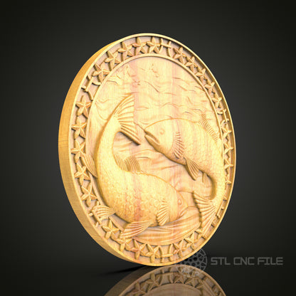 Pisces Zodiac Wood Carving - CNC Engraved Wall Art, Fish Symbol Decor, Unique Astrological Gift