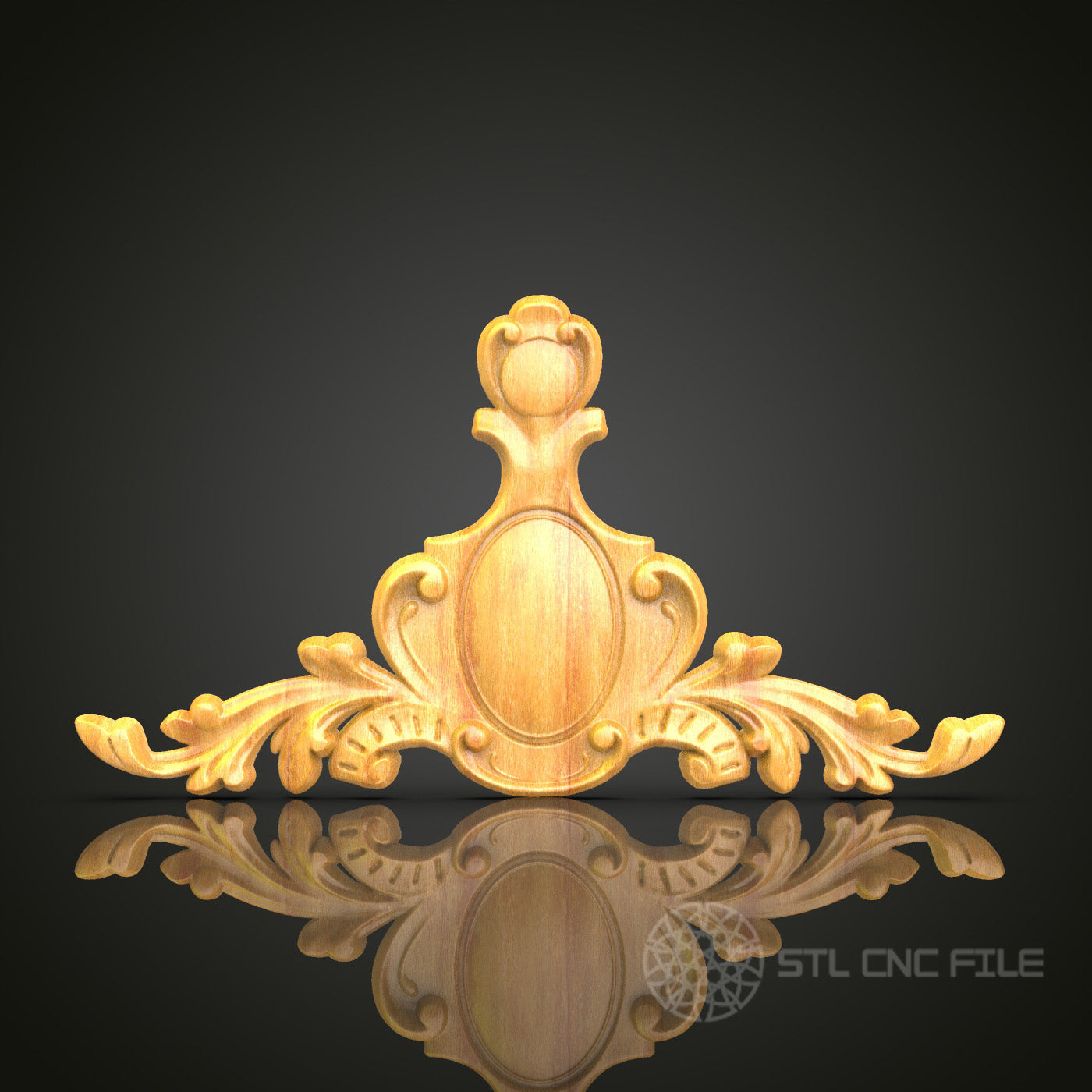 Elegant Rococo Crown Motif STL Model, CNC Router Files for Decorative Wood Carving