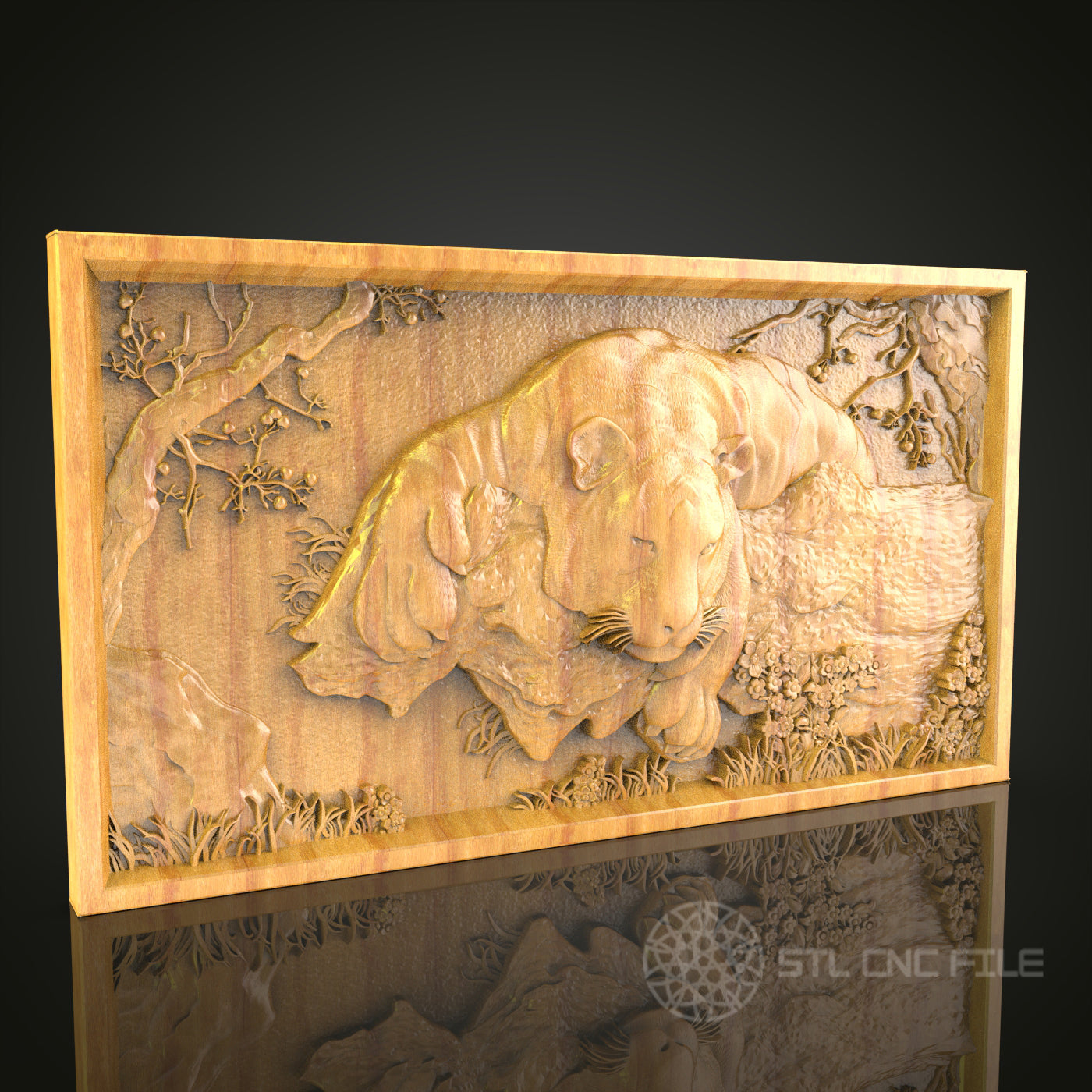 Majestic Tiger Relief CNC Wood Carving, Artcam STL Model Wall Art for Home Decor