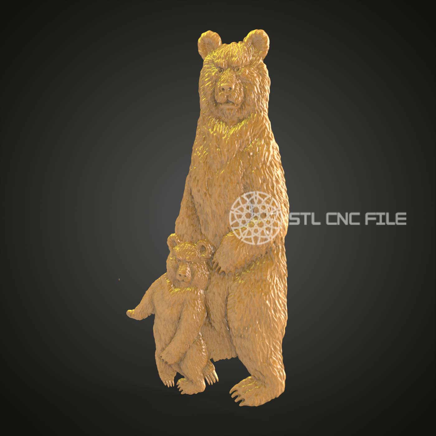 Protective Mother Bear with Cub 3D STL Model