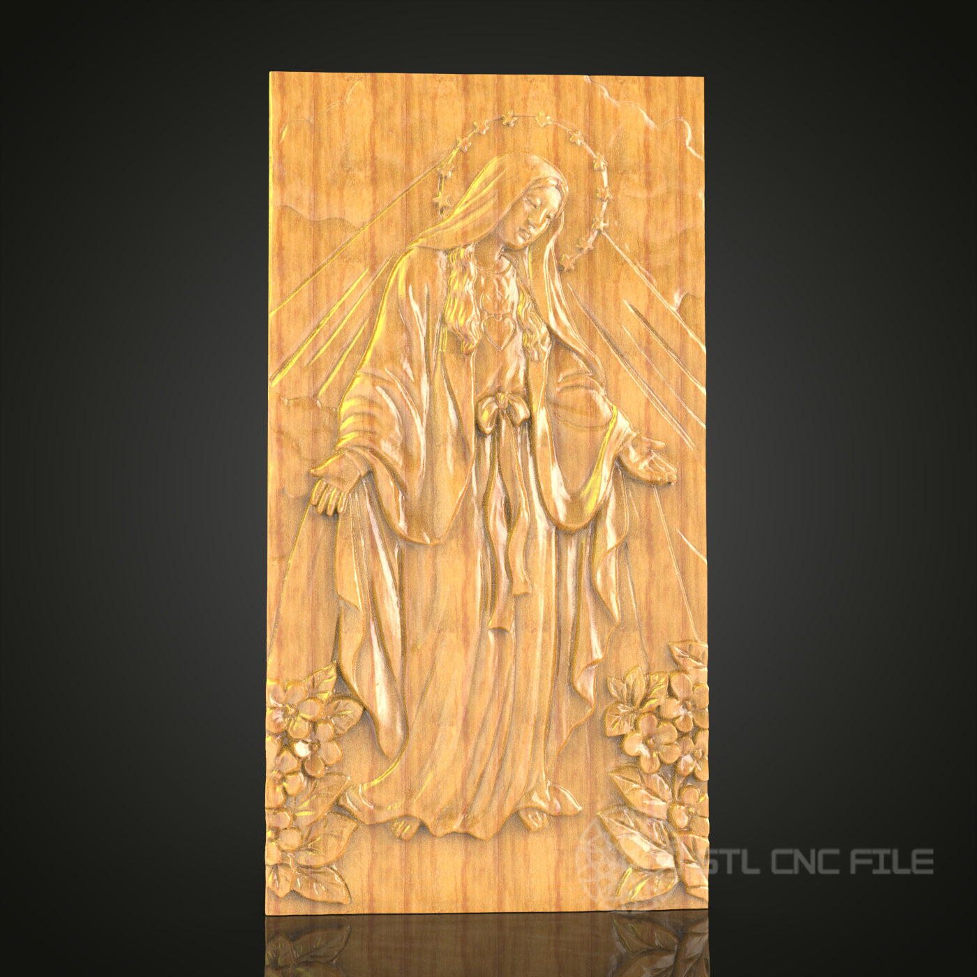 Divine Grace CNC Carved Virgin Mary, STL Model, Religious Wall Art