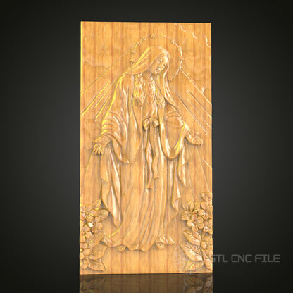 Divine Grace CNC Carved Virgin Mary, STL Model, Religious Wall Art
