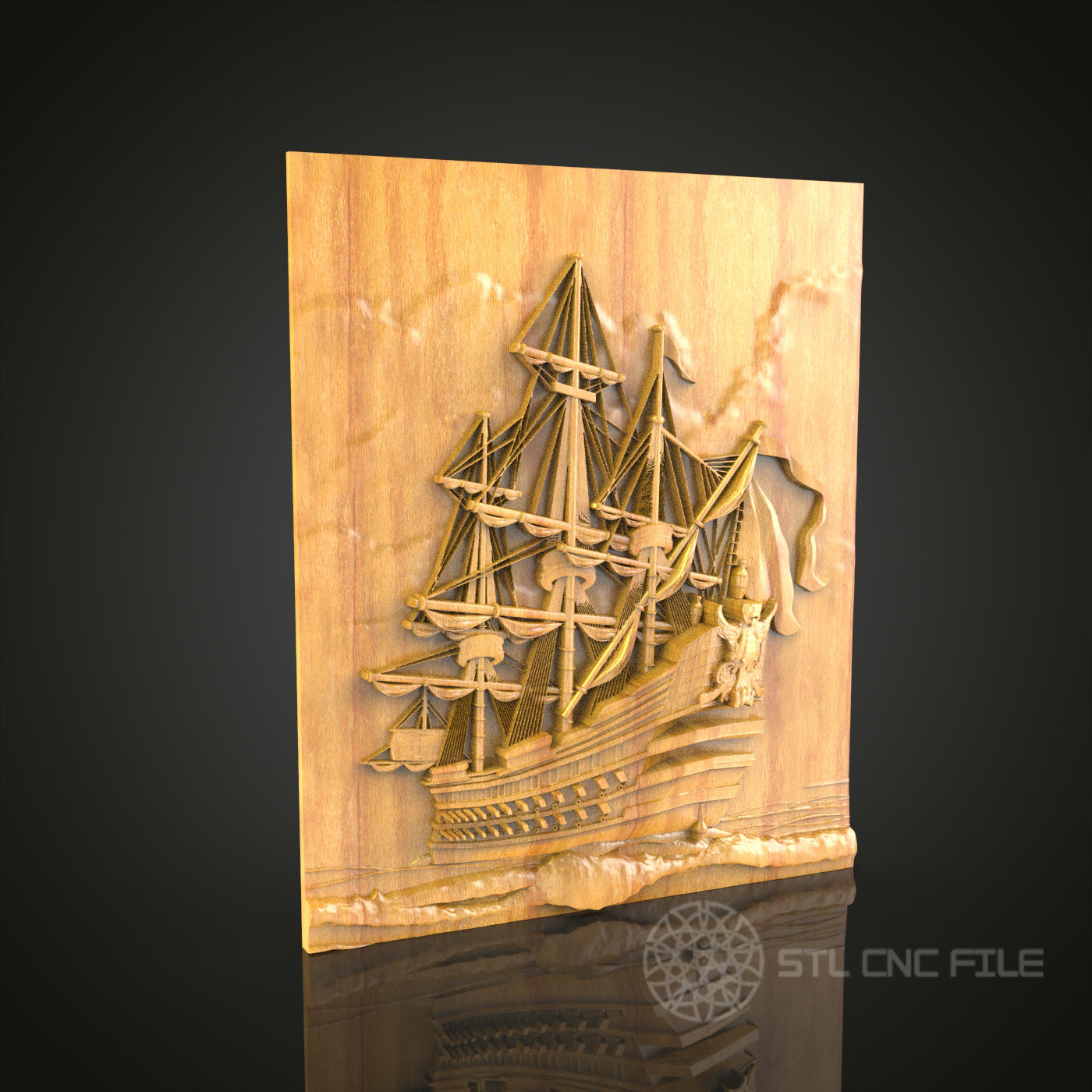Majestic Sailing Ship CNC Wood Carving, Artcam STL Model for Nautical Wall Decor