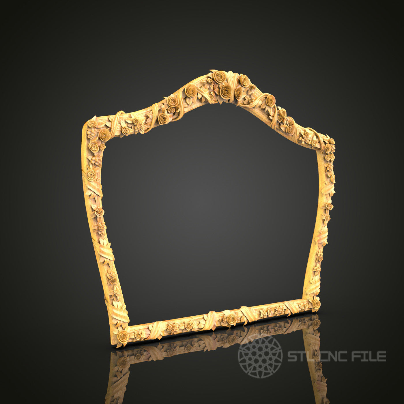 Floral Elegance Arch Frame STL Model - CNC Router Files for Artcam, Aspire - Rose Motif Wood Art, Wall Decor CNC Engraving
