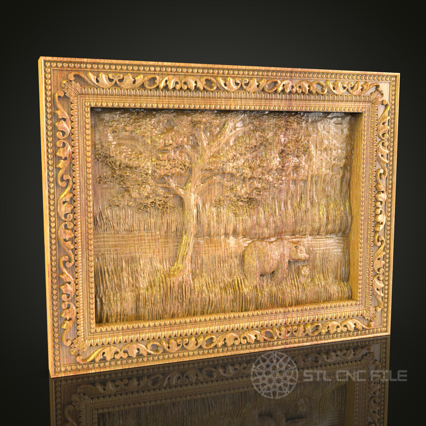 Rustic Sheep Under Tree Wall Art - CNC Engraved Wood, Pastoral Landscape, STL Model